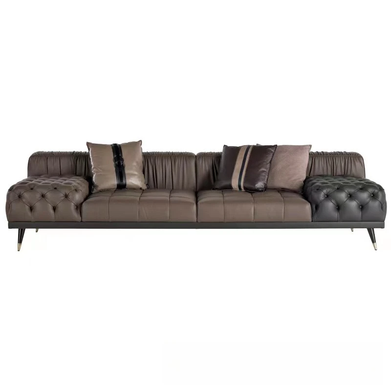 

Italian minimalist leather sofa light luxury furniture villa living room size apartment designer straight row fabric sofa