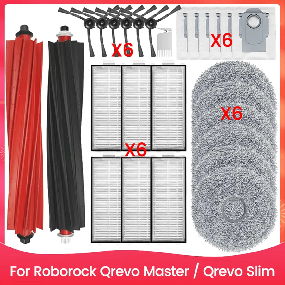 27PCS Brush Dust Bag Filter and Mop Cloth Set for Roborock Qrevo Master Qrevo Slim Vacuum Cleaner Replacement Parts-Furlan