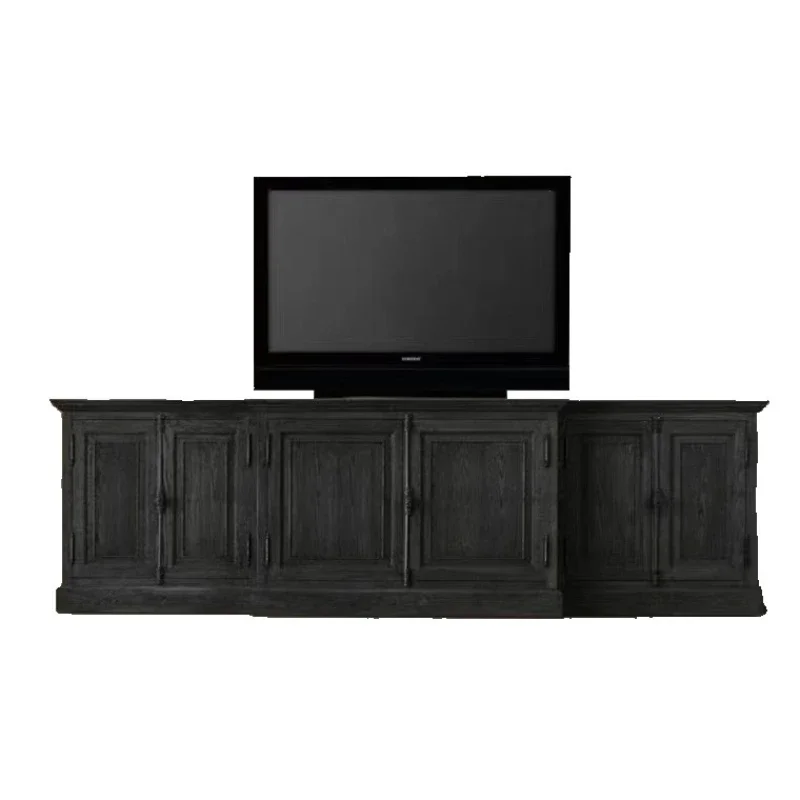 

Modern light luxury American solid wood TV cabinet, living room carved storage floor wall side cabinet