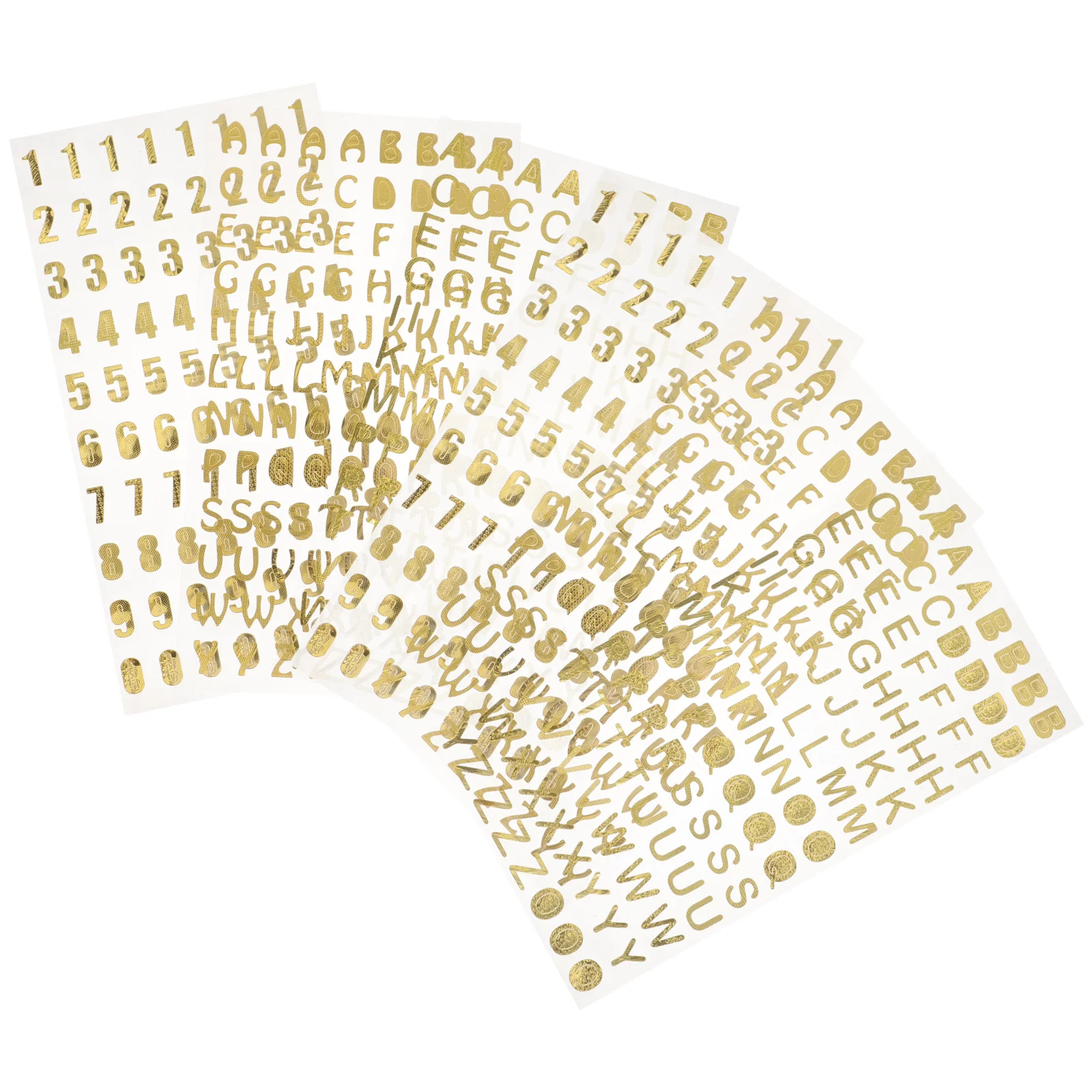 

6 Sheets Gold Stamping Alphabet Stickers DIY Number Decals for Planner Scrapbook Journaling Handicraft Supplies