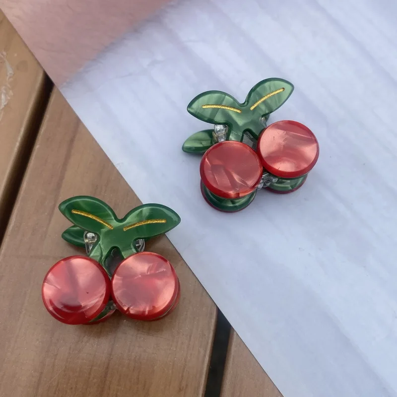 2pcs/set Small Acetate Hair Claw Clip For Women Cute Cherry Hairclip Girls Fruit Hairpin  strawberry ponytail clip acesorries