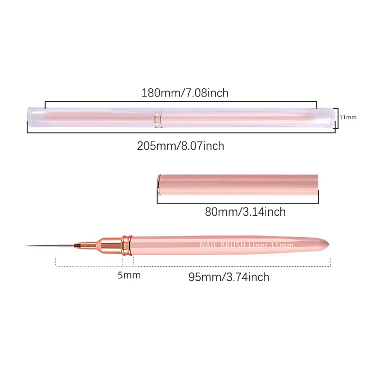 فرشاة وردية لفن الرسم على الأظافر ، 7/9/12/15/20 ، خطوط رسم ، شريط ، زهرة ، قلم رسم