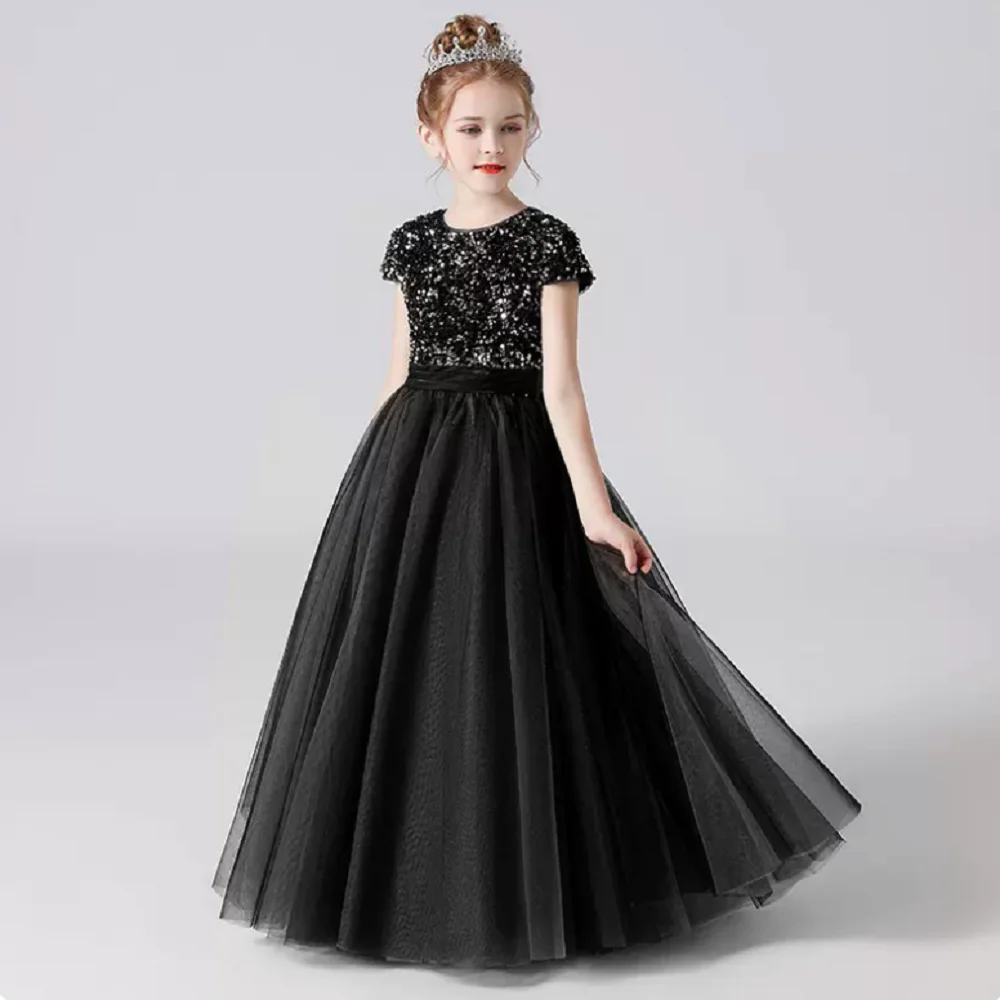 Dideyttawl Customized Sequin Flower Girl Dress For Wedding Party Tulle Puffy Skirt Girl Birthday Pageant Gown  Junior Bridesmaid