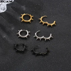 Punk Spike Rivet Hoop Earrings For Women Stainless Steel Huggie Earrings Ear Cuff Piercing Earring Gothic Jewelry Accessories