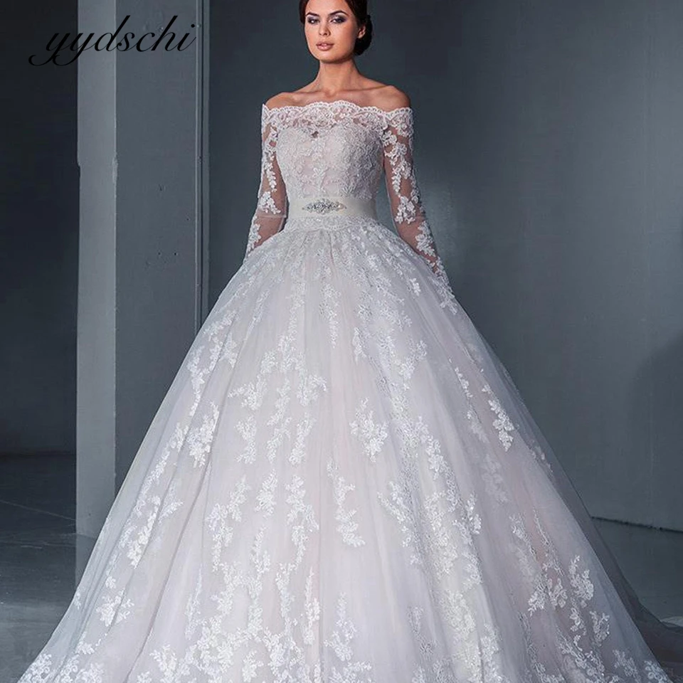 2024 New Illusion White/Ivory Ball Gown Long Wedding Dress long Sleeves Bride Dresses Princess Tulle Elegant Wedding Gowns