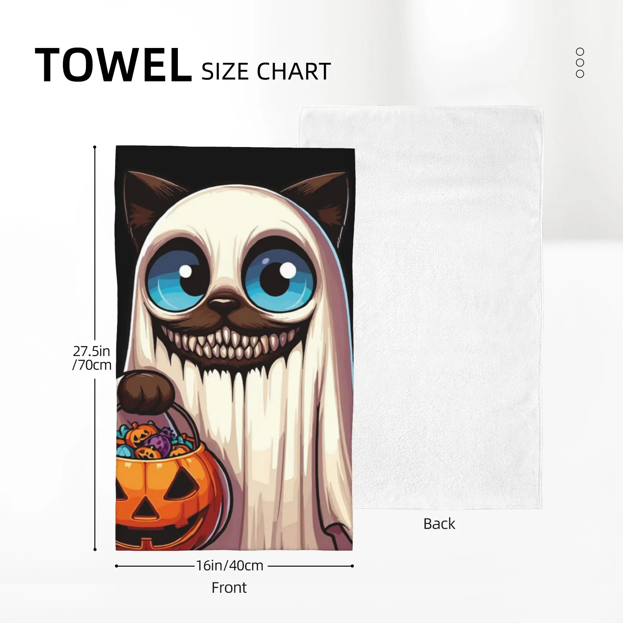 Custom Siamese Cat Scary Halloween Ghost Spooky Pumpkin Candy Soft Face Towel Quick Dry Pool Bath Cotton Towels Breathable