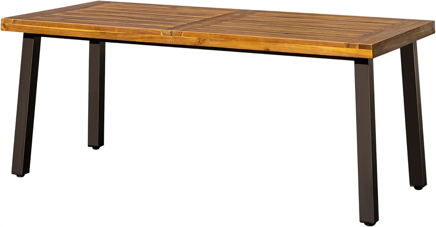 Devoko Home-Table de salle à manger en bois d'acacia, intérieur et extérieur, pieds en fer, finition SandCyclFinish, teinté naturel, rustique, 6 prêts hypothécaires