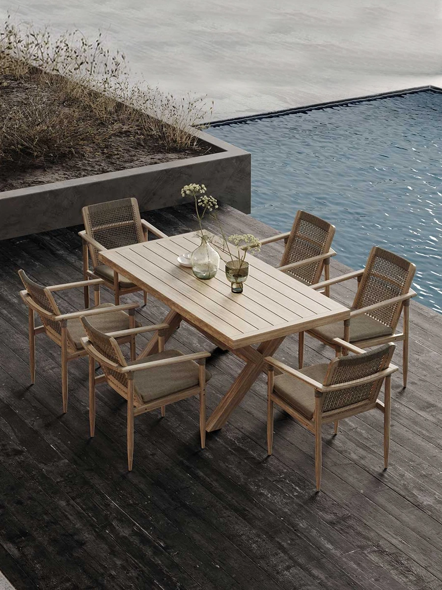 Teak outdoor rattan tables and chairs rain protection courtyard villa garden sunshine room open air