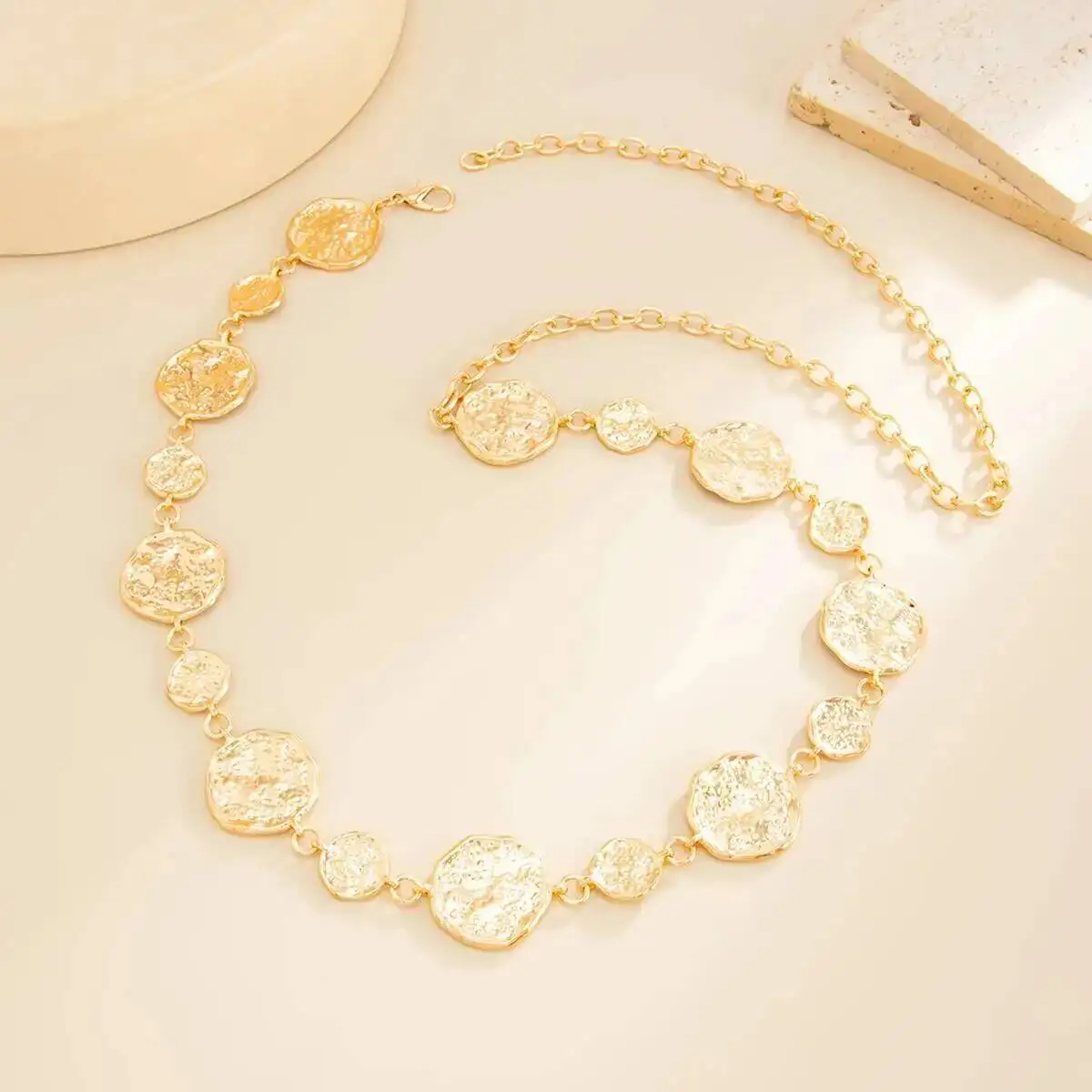 시신 여성용 신상 트렌디 라운드 기하학 벨리 체인, 비치 비키니 섹시 골드 허리 체인 바디 주얼리 메탈 벨트 액세서리