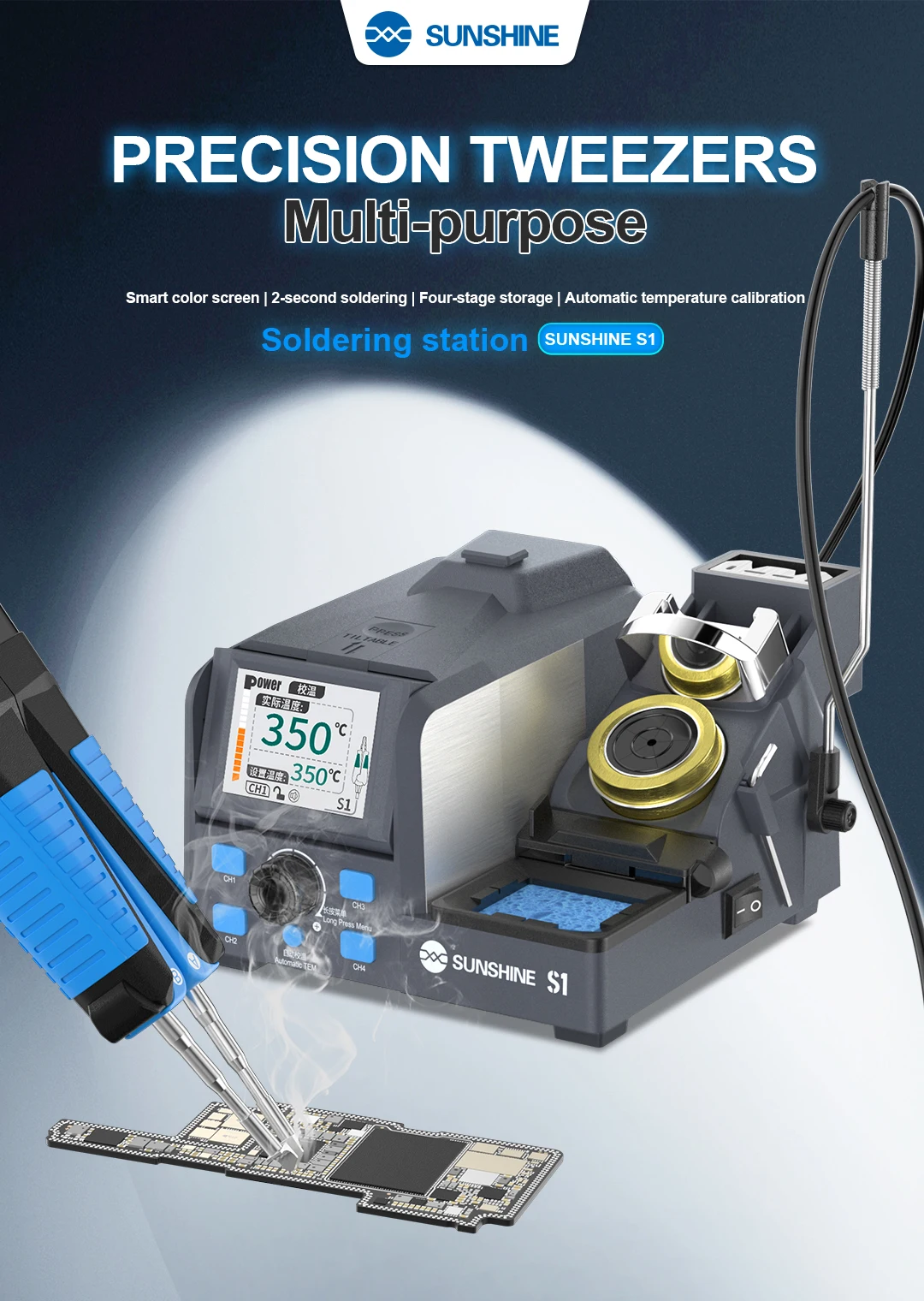 

SUNSHINE S1 Intelligent precision soldering station Rapid heating 2S tinning，Smart automatic temperature adjustment。