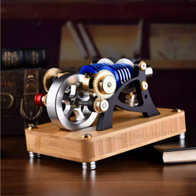 Physical air energy two-cylinder piston engine model alloy engine with electric motor engine model gift