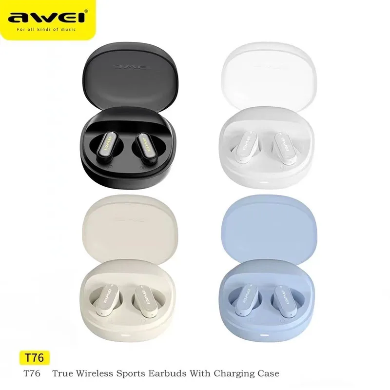 Awei TWS Earbuds T76 Wireless Bluetooth earphones With Mic 300mAh Long Battery Sports Headset Gamer HD Call Bluetooth Headphones