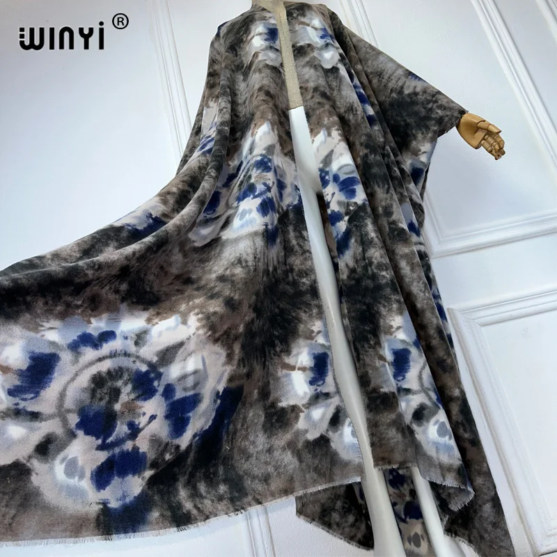 WINYI-trajes abaya de Invierno para mujer, abrigo abierto, Kimonos delanteros, teñido anudado, estampado, manga de murciélago, cárdigan, bata cálida, África