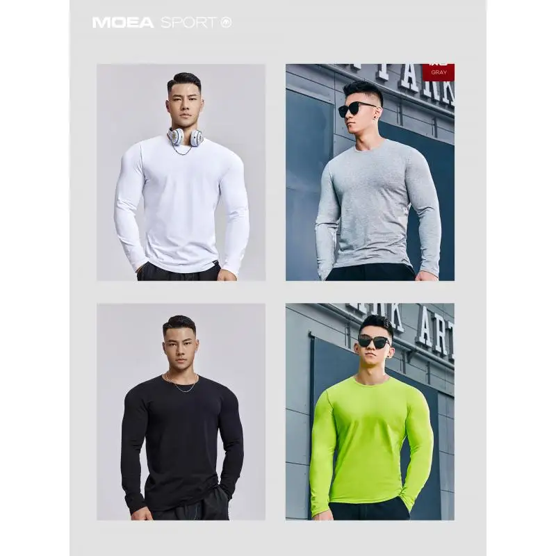 DROZENO Long-sleeved T-shirt Men's Pure Cotton Clothes Slim-fit Inner Base Shirt Top Solid Color T-shirt