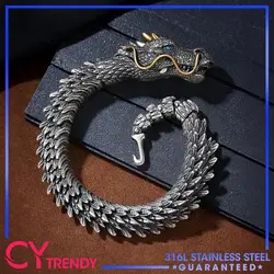 Vintage Men's Punk Domineering Ancient Dragon Snake Link Bracelets Accessories Hiphop Style 925 Sterling Silver Fashion Jewelry