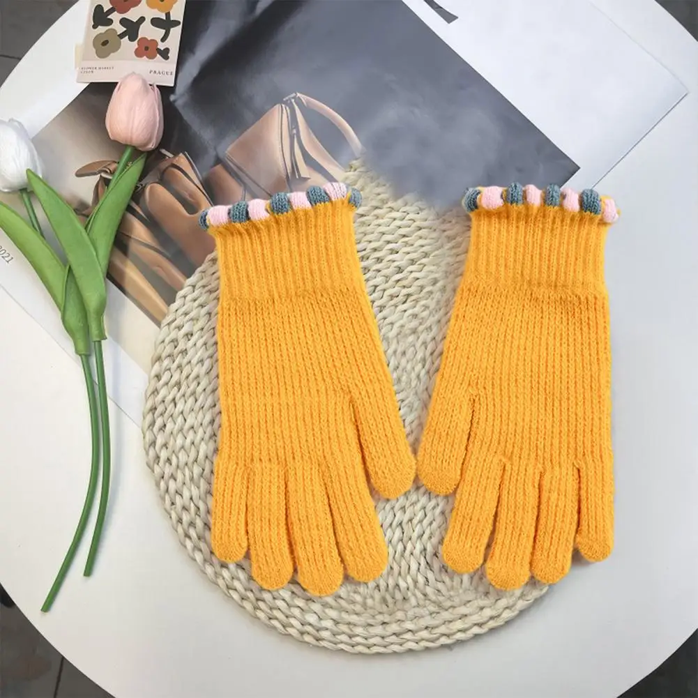 

Solid Color Gloves Wind Resistant Gloves Warm Knitted Touchscreen Gloves for Men Women Full Finger Stretch Thickened Winter