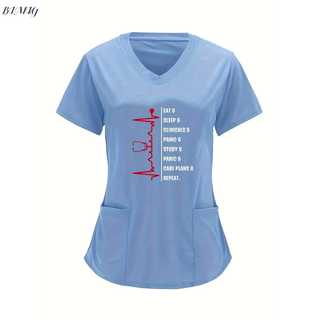 Esfoliantes uniformes médicos mulher topo moda com decote em v manga curta topos bolso roupas de trabalho camisetas blusa camisa atlética feminina