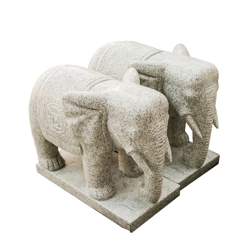 Customized stone elephant ornaments a pair of male and female elephant gatekeepers yellow rust stone elephants