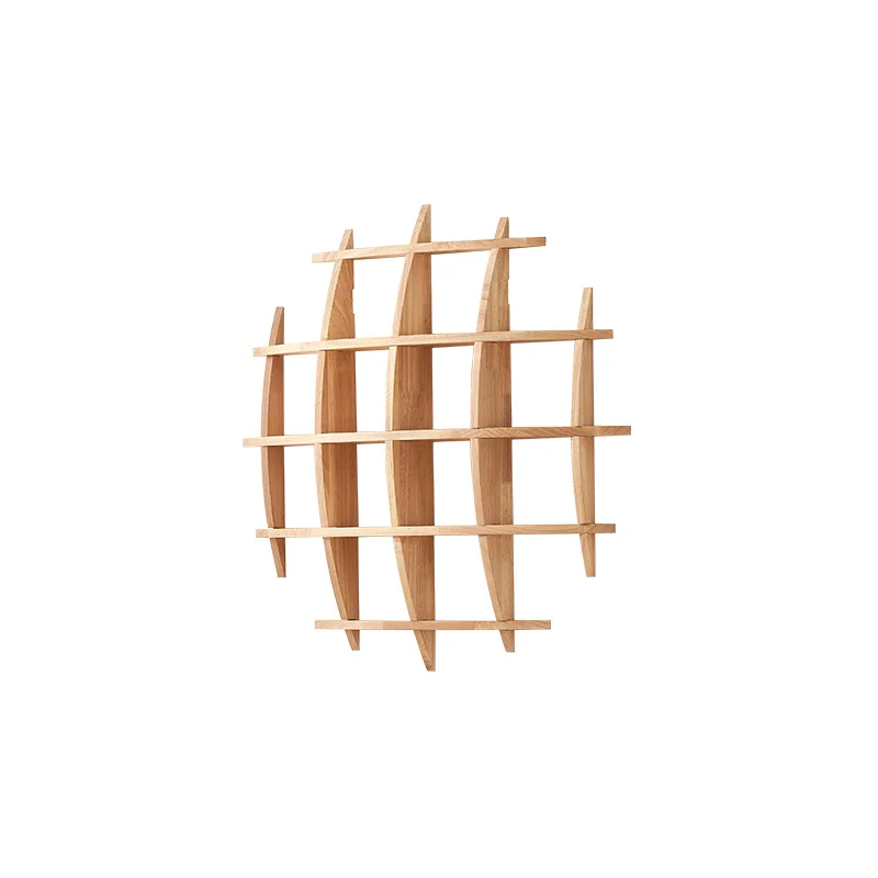 

Round wall-mounted antique shelf Chinese solid wood display stand for tea set/living room decoration