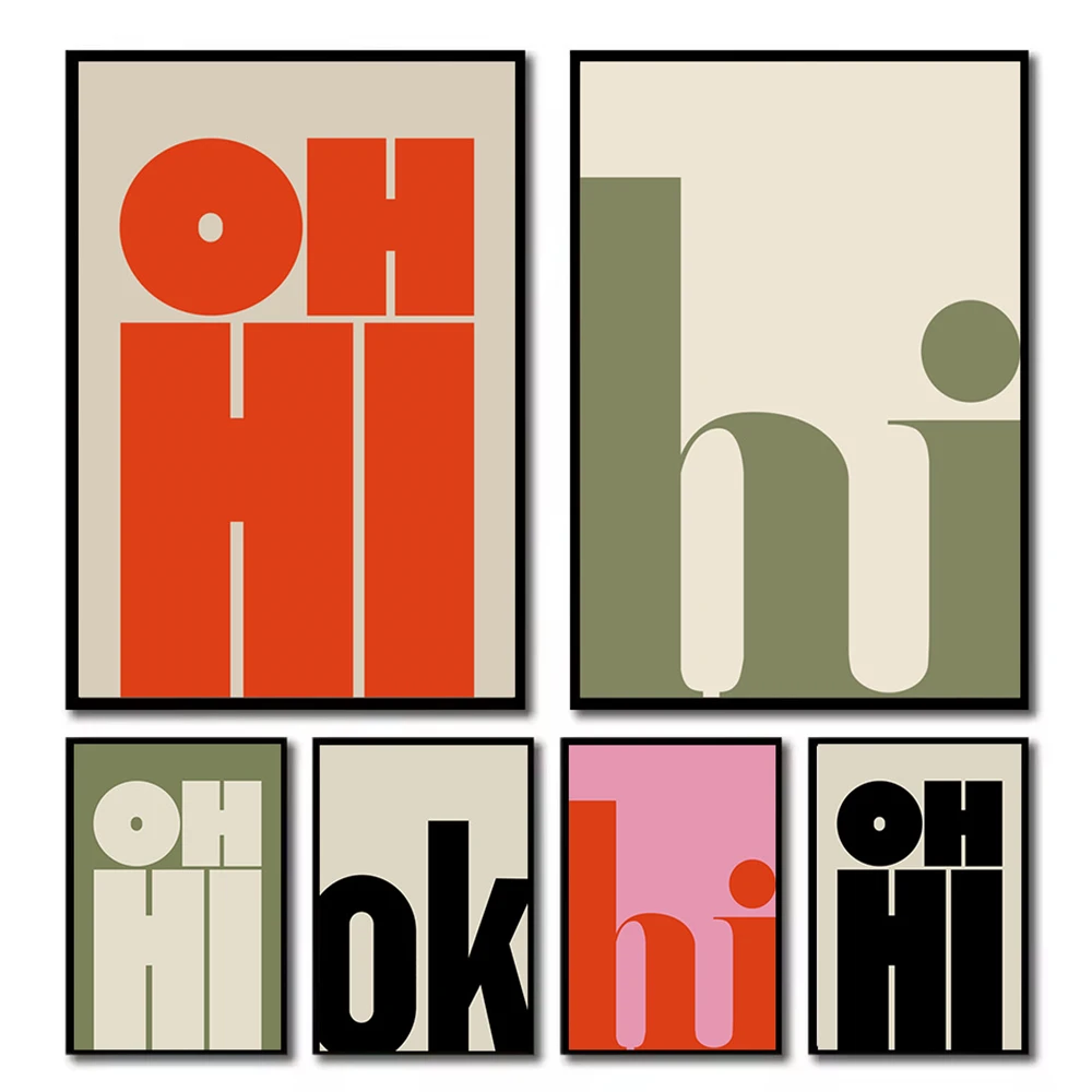 Retro OH HI and CAIO Modern Typesetting Canvas Printing Bold Font Wall Art Posters for Modern Living Rooms & Home Decor Gifts