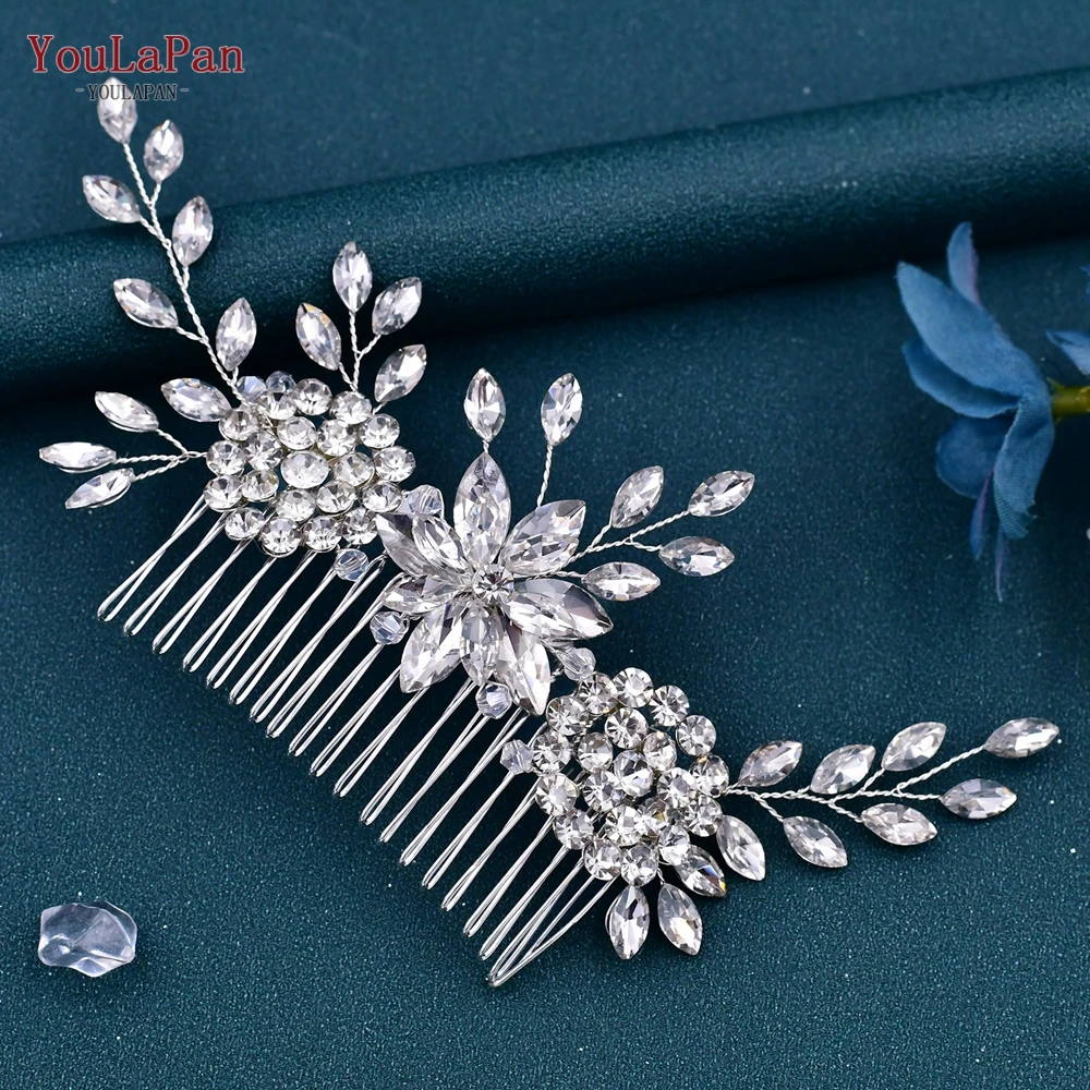 YouLaPan HP77 Shiny Rhinestone Wedding Combs Women Hair Accessories Jewelry Bridal Headpiece for Party Handmade Flower Headwear