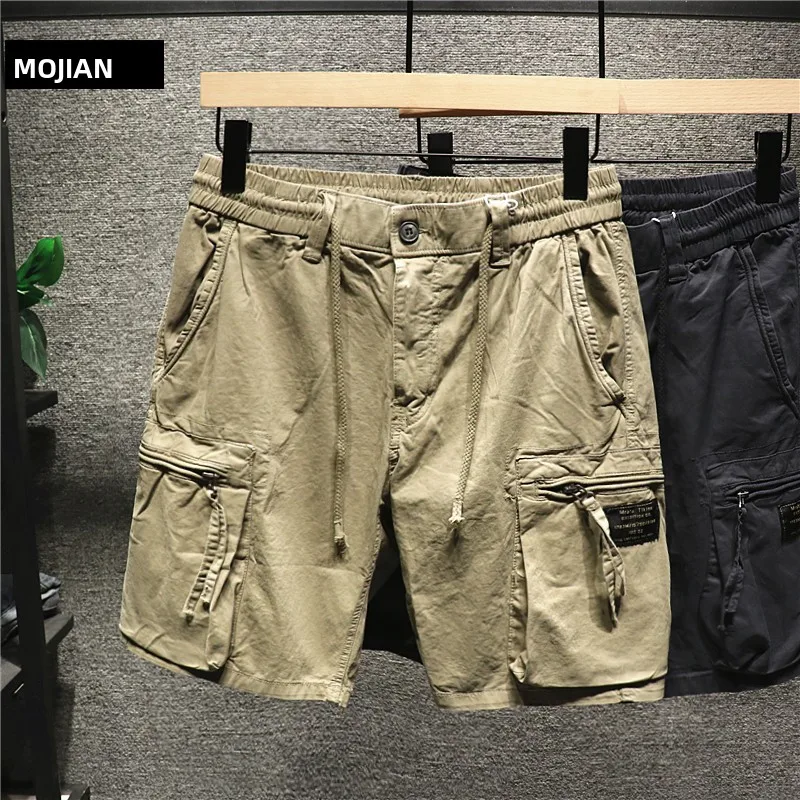 

Functional Faion Khaki ort Pants Men's Trendy Urban Sle Five-Point Workwear orts with ket Embroidery Design