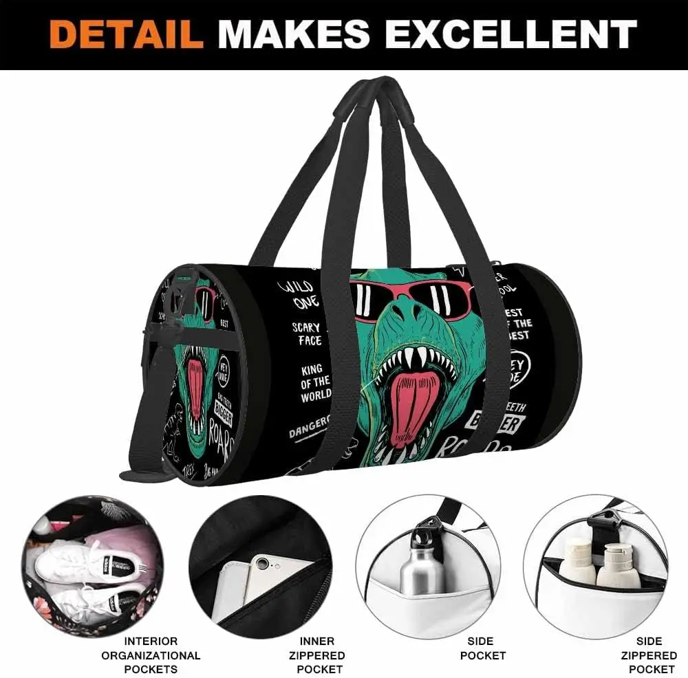 Dinosaur Travel Duffel Bag T-Rex Wearing Sunglasses Cool Slogans Lightweight Sports Tote Gym Bag Shoulder Weekender Bag