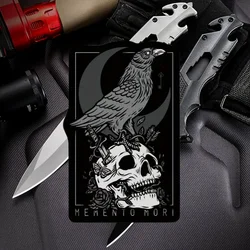 Memento Mori Military Patch Black Crow Skull Tactical Printed Cloth Patches Punk Style Morale Badge Hook&Loop Backpack Sticker