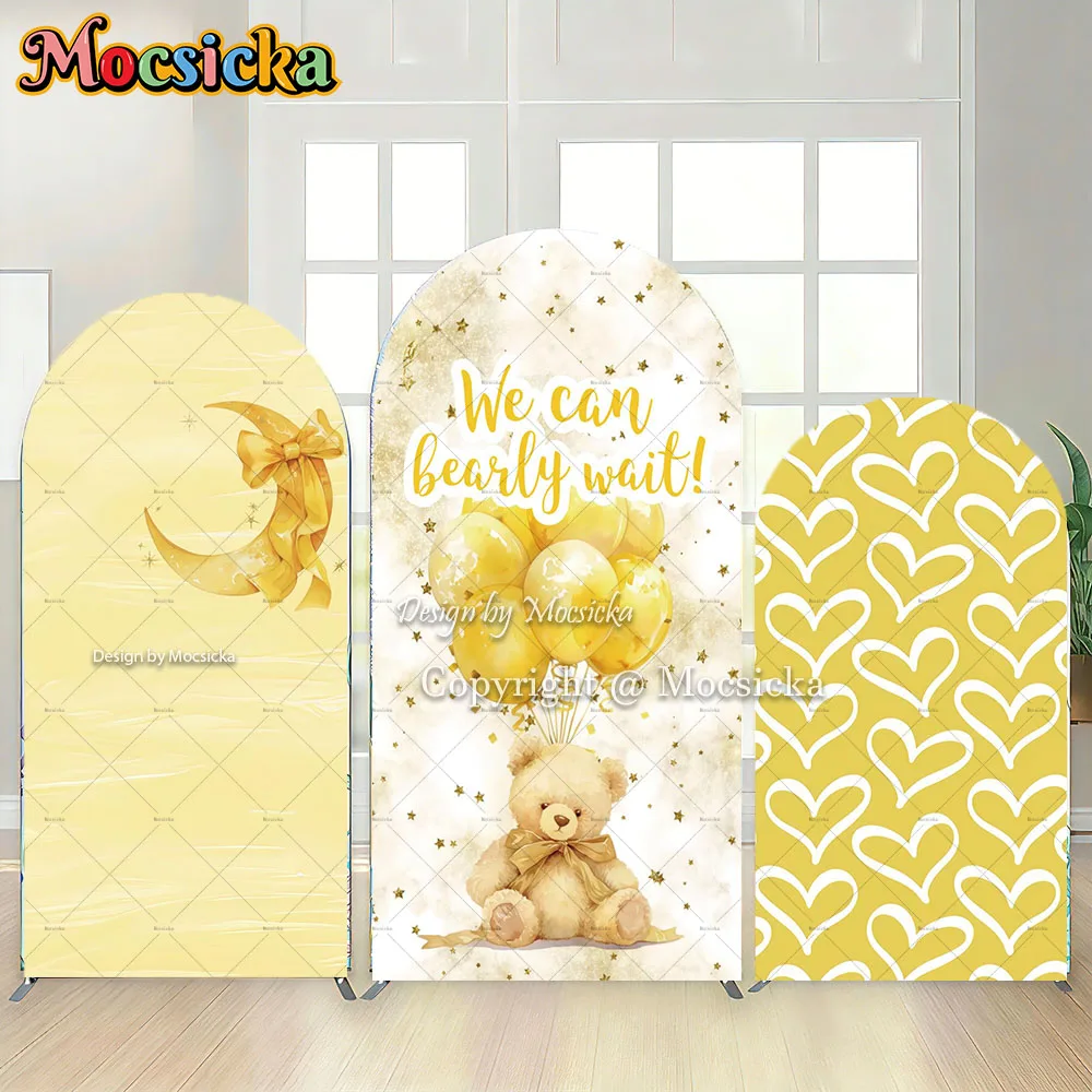 

Фон для фотосъемки Mocsicka We Can Bearly Wait с аркой и милым медведем, желтый фон, набор для декора детского праздника с воздушными шарами