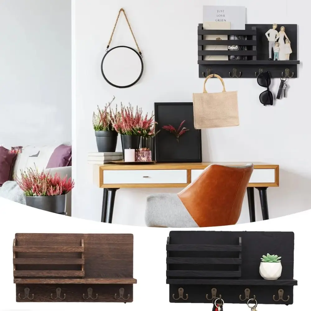 

Деревянный держатель для ключей для домашнего декора, утолщенный органайзер для почты в стиле ретро, прозрачная текстура, настенный органайзер для прихожей, спальня