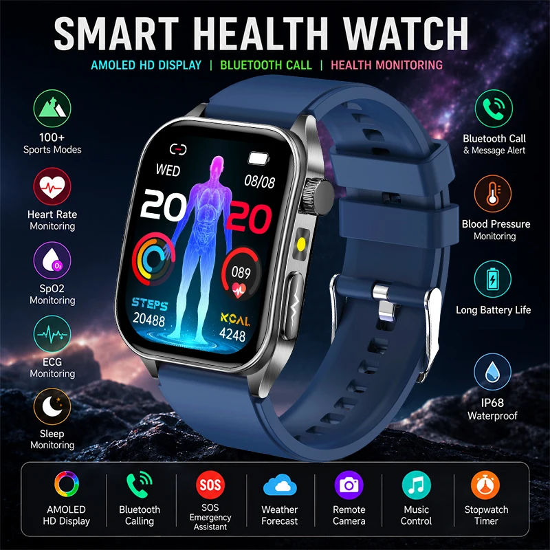 2026 New 650nm Laser Therapy Blood Fat Uric Acid Blood Pressure Smart Watch ECG Precise Health Monitor Smartwatches For Men image 3