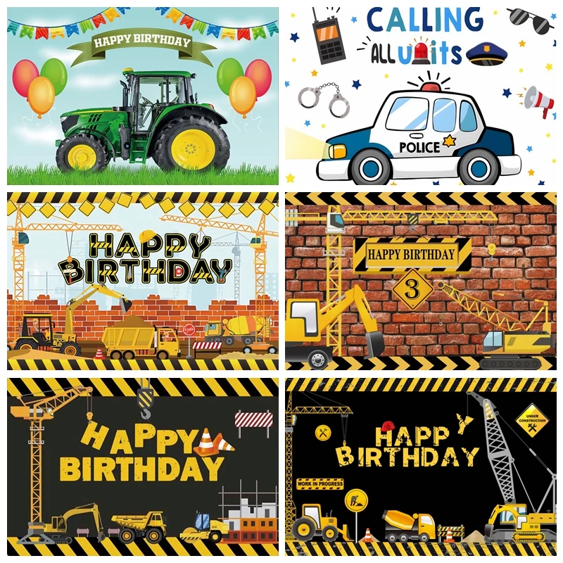 

Construction Theme Backdrop Black and Yellow Strips Big Dump Truck Engineering Vehicles Photography Background for Boy Birthday