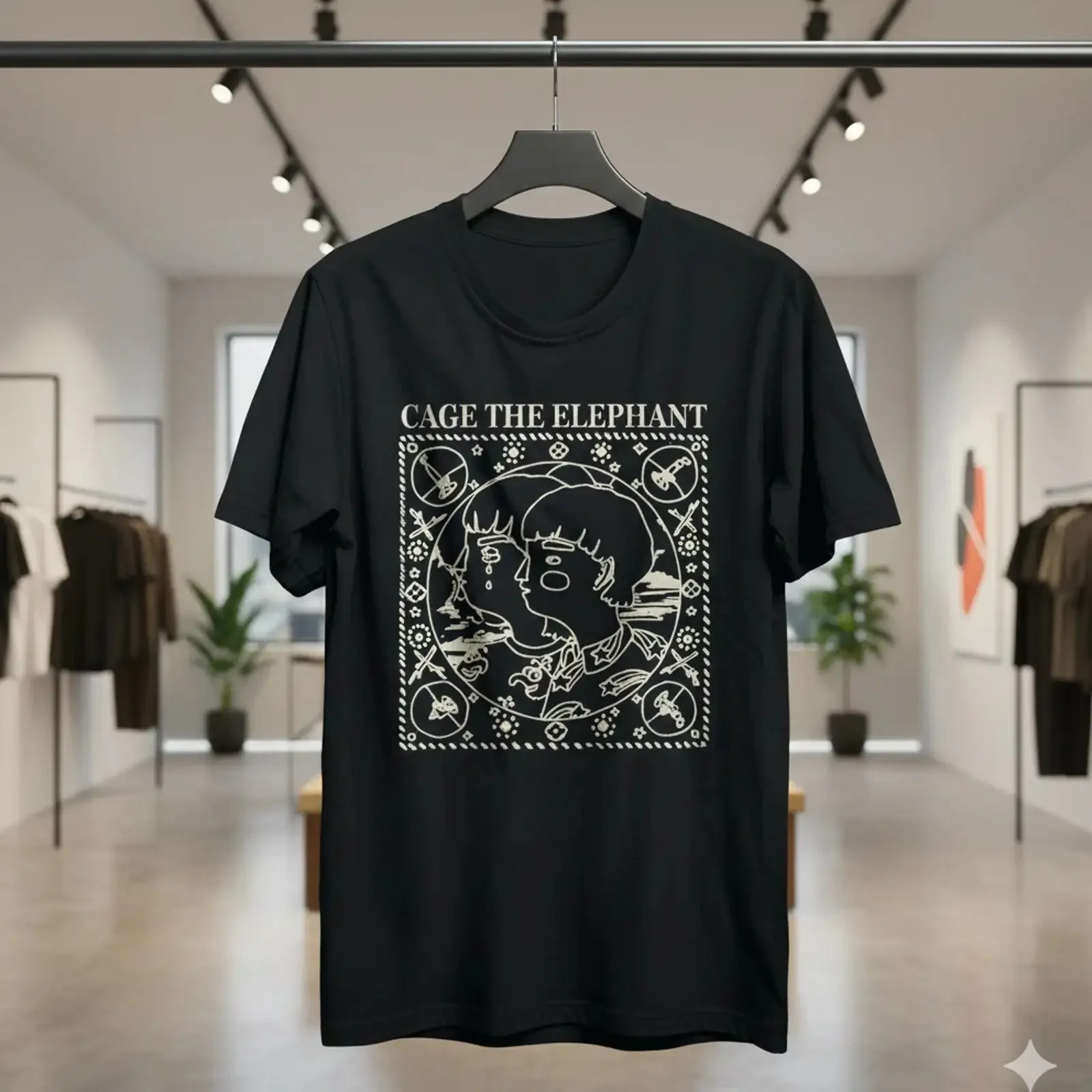 Cage The Elephant Indie Rock Band Art Black T Shirt T065 vintage Washed Breathable Soft fashion Stretched Slightly streetwear