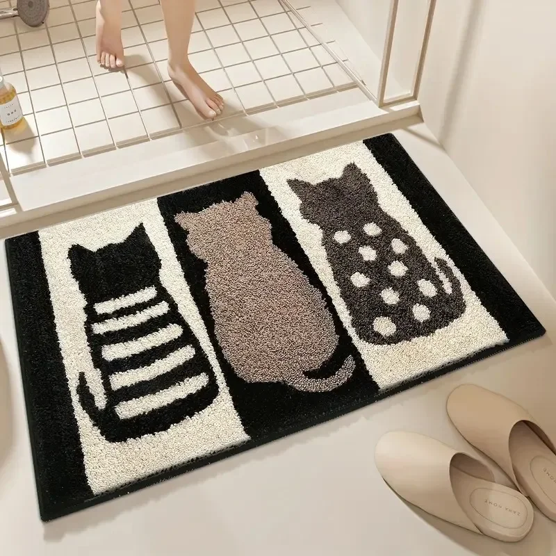 1PC Cute Kitten Imitation Cashmere Carpet Bathroom Bathroom Water-absorbing Non-slip and Dirt-resistant Floor Mat Entry Door Mat