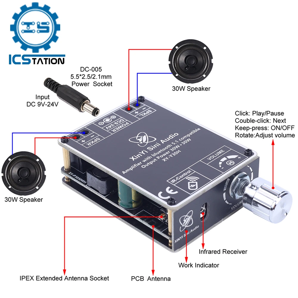 

HIFI Bluetooth-Compatible Amplifier Board 30W*2 50W*2 BLE5.1 Audio Amp Stereo Module APP Remote Control for DIY Wireless Speaker