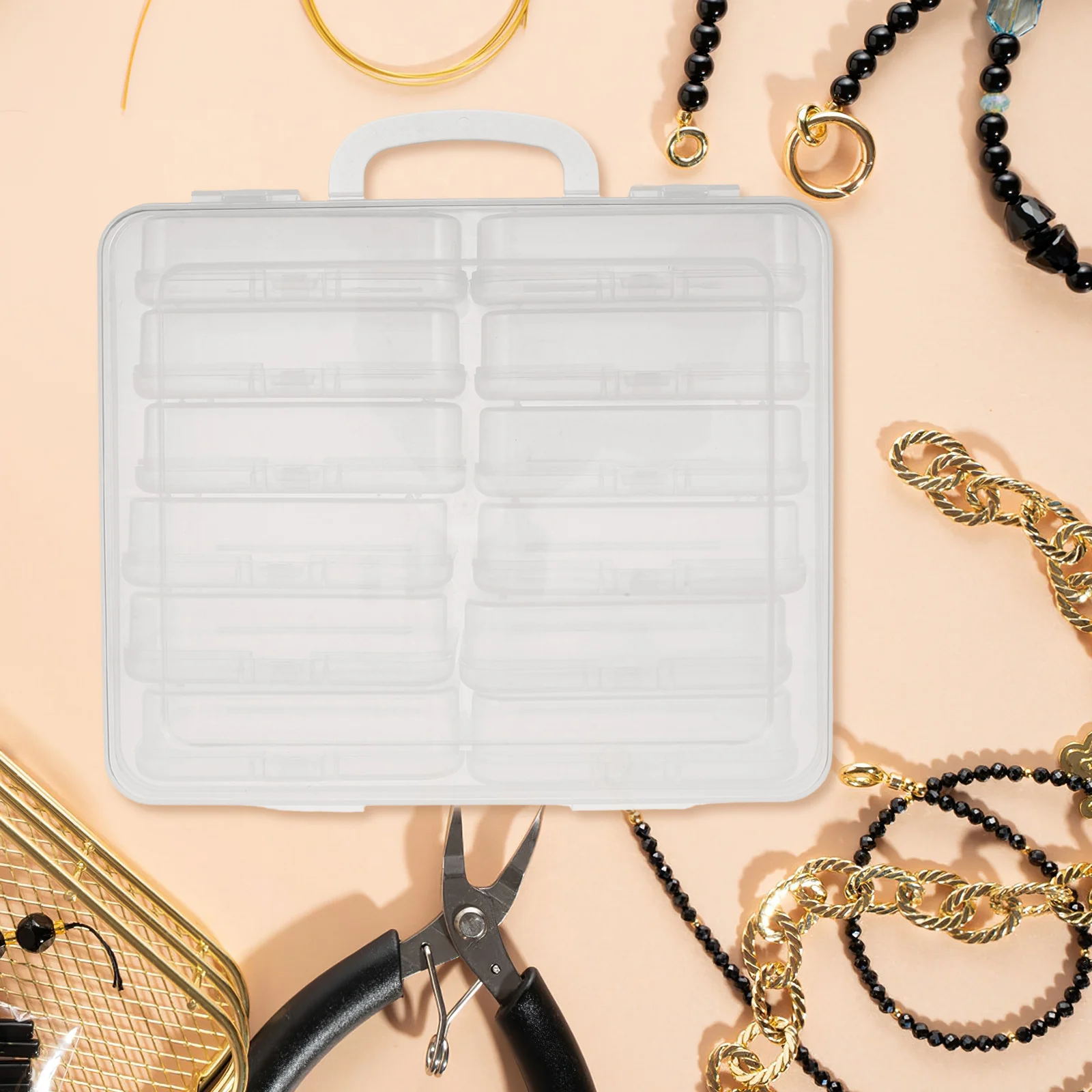 12pcs Plastic Jewelry Box Large Capacity Clear Storage Container Multiple Compartments Rings Earrings Necklaces Bracelets