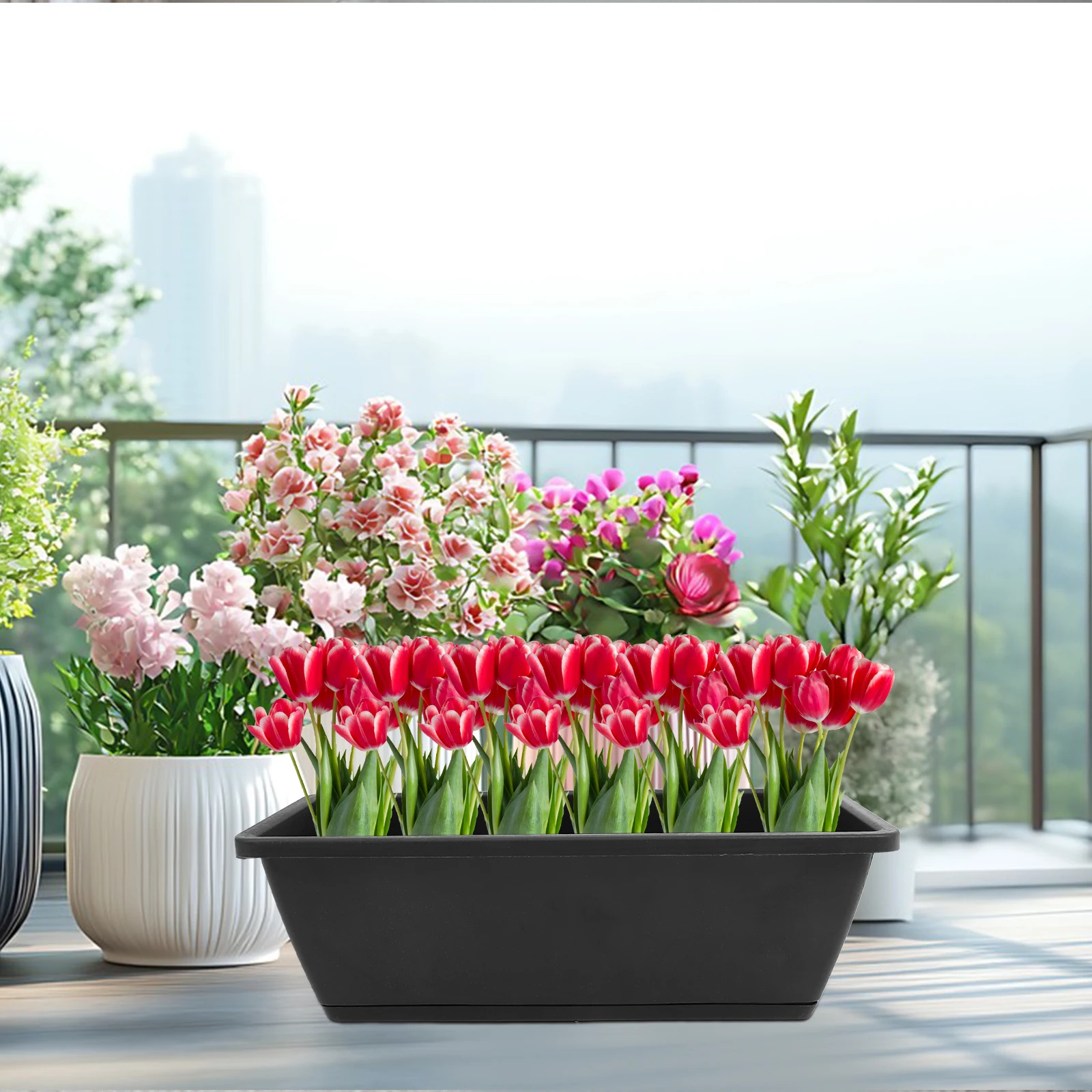

6Pcs Rectangular Planters Plastic Flower Pots Ventilated for Indoor Outdoor Vegetable Garden Planting Boxes Outdoor Planter