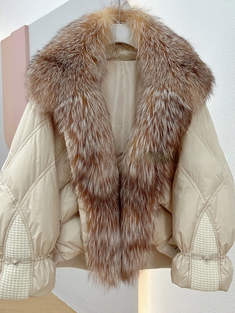 

2023 Autumn Winter Oversize Thick Women Coat Real Fox Fur Collar 90% Goose Down Jacket Warm Luxury Fashion Outerwear