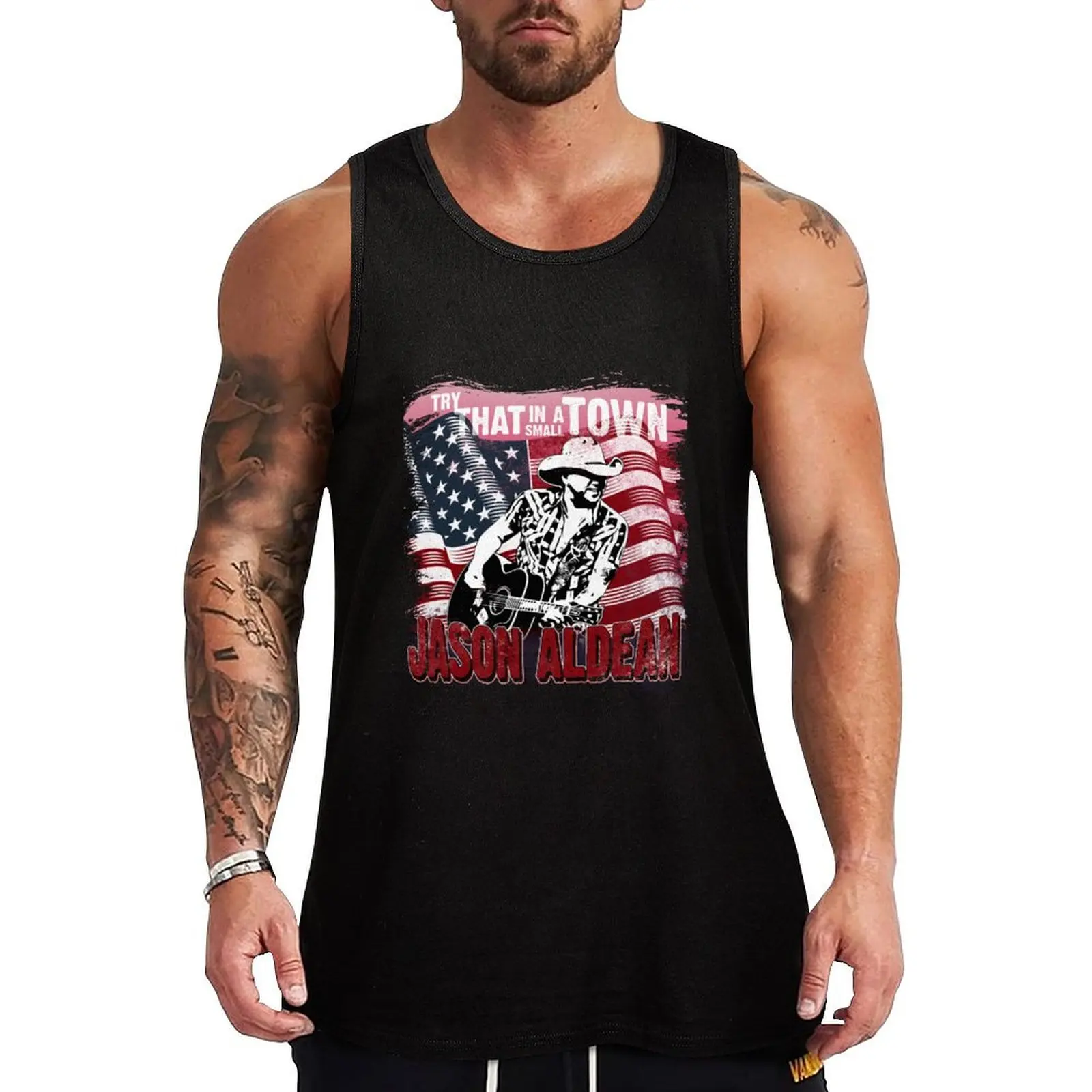 

Jason Aldean Try That in a Small Town song lyrics graphic design Tank Top Vest for boy running shirt underwear
