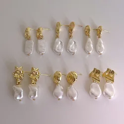 Minar New Chic Mutiple Irregular Baroque Pearl Metallic Long Dangle Earrings for Women Gold Plated Alloy Wedding Casual Jewelry