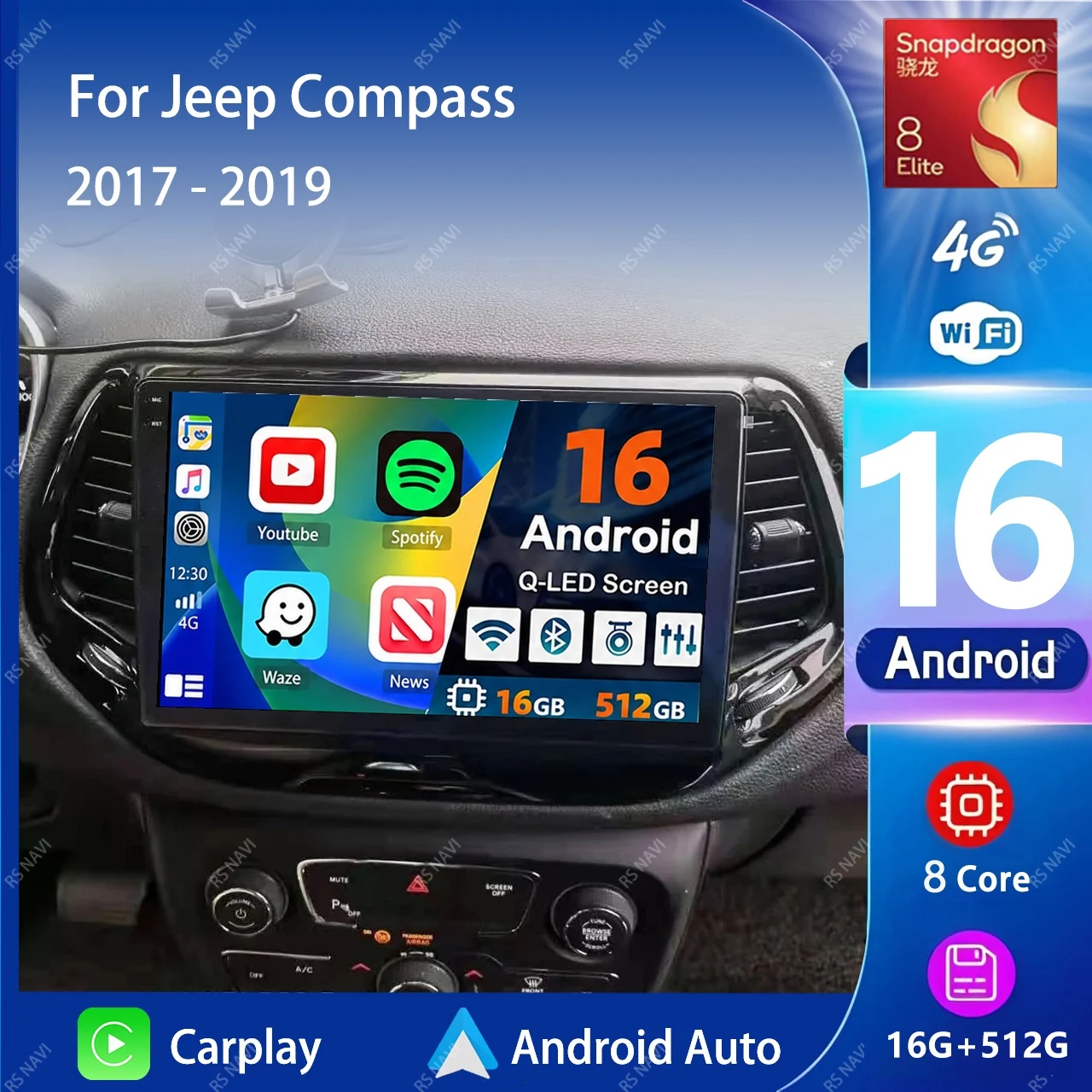 Android 16 Carplay Auto 2K Screen Car Radio Multimedia Player For Jeep Compass 2017 2018 2019 Autoradio Stereo 2din Head Unit