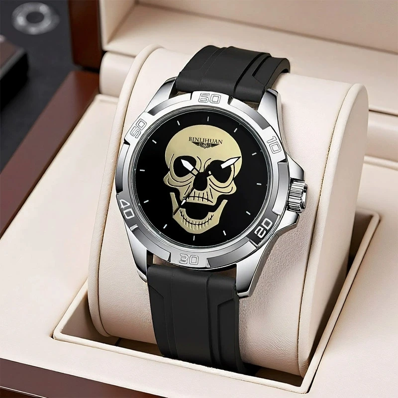 

New Fashion Luxury Man Skull Silicone Watch Men Business Quartz Watches High Quality Sports Wrist Watches For Gifts Reloj Hombre