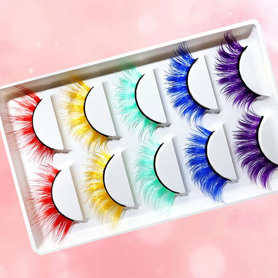 5 par mieszanych kolorów sztucznych rzęs 3D, naturalne, gęste i miękkie rzęsy do makijażu scenicznego w kształcie litery D, przesadzone rzęsy