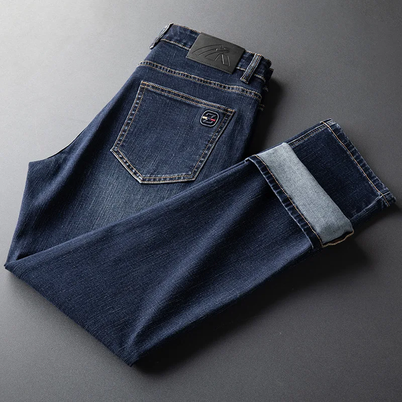 

Осенние прямые джинсовые мужские джинсы, эластичные черные, синие повседневные мужские брюки, классические джинсы для мужчин, размер 38, 40,