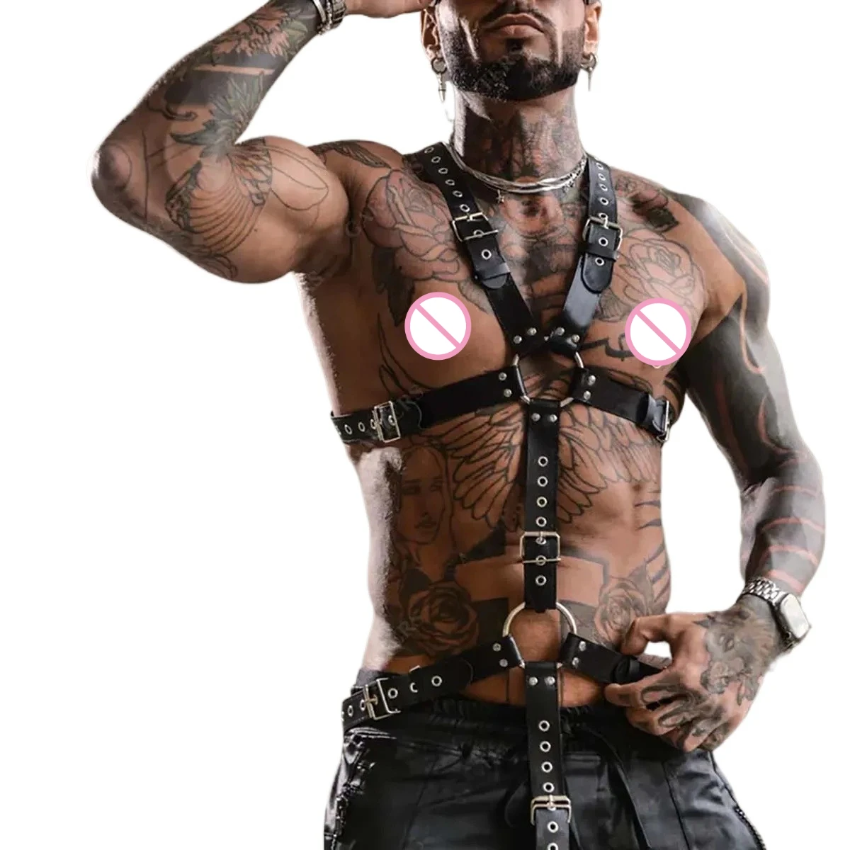 Men Sexy Leather Vest Bondage Lingerie Gay Harness Adjustable Body Chest Harness Full Body  Strap Belt  Exotic Accessorie view 2