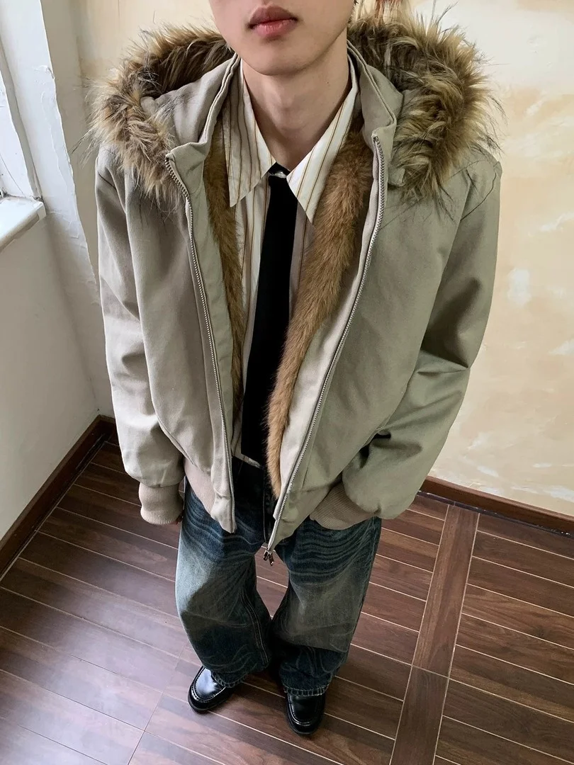 

Зимняя куртка Thiened Fce с капюшоном, из водонепроницаемого хлопкового канваса, теплая, молодежная, повседневная, на молнии, с боковыми карманами