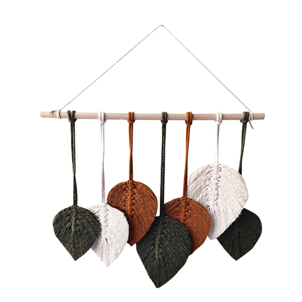 

Leaves Tapestry Wall Hanging Nature-inspired Macrame Decor Woven Wood Tassel Ornament Bohemian Style Home Textiles