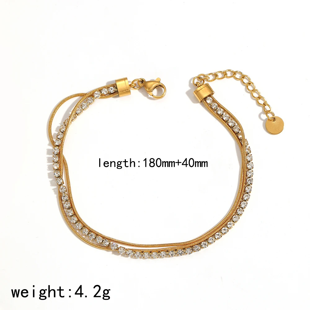 Zierliches Armband aus Edelstahl mit glänzendem Zirkon, 18K vergoldet, wasserdichter Schmuck, Geschenk für Frauen – Detail 15