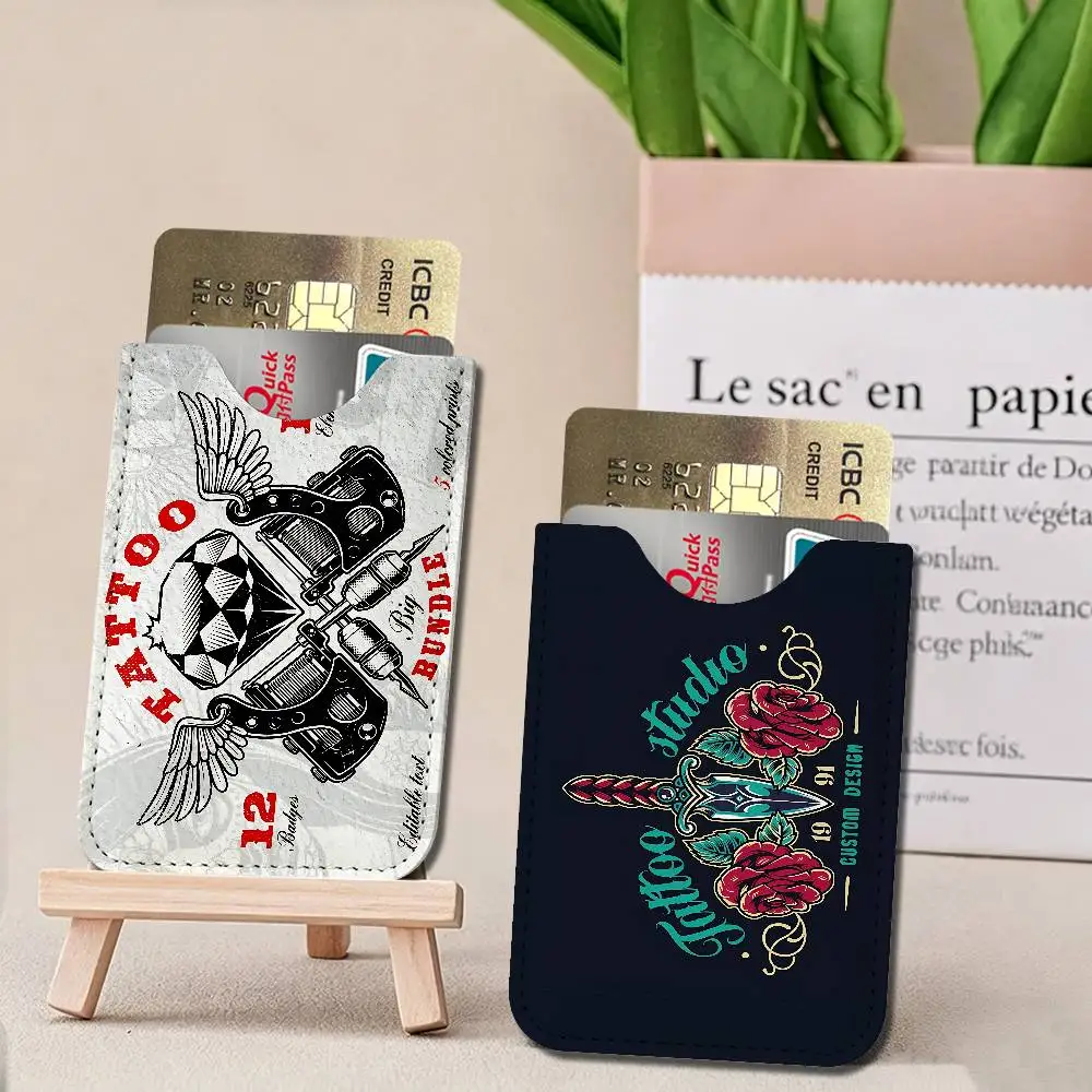 Tattoo Shop LOGO Universal PU Leather Slim Card Wallet, ID Credit Card Organizer, Compact Portable Holder for Outdoor