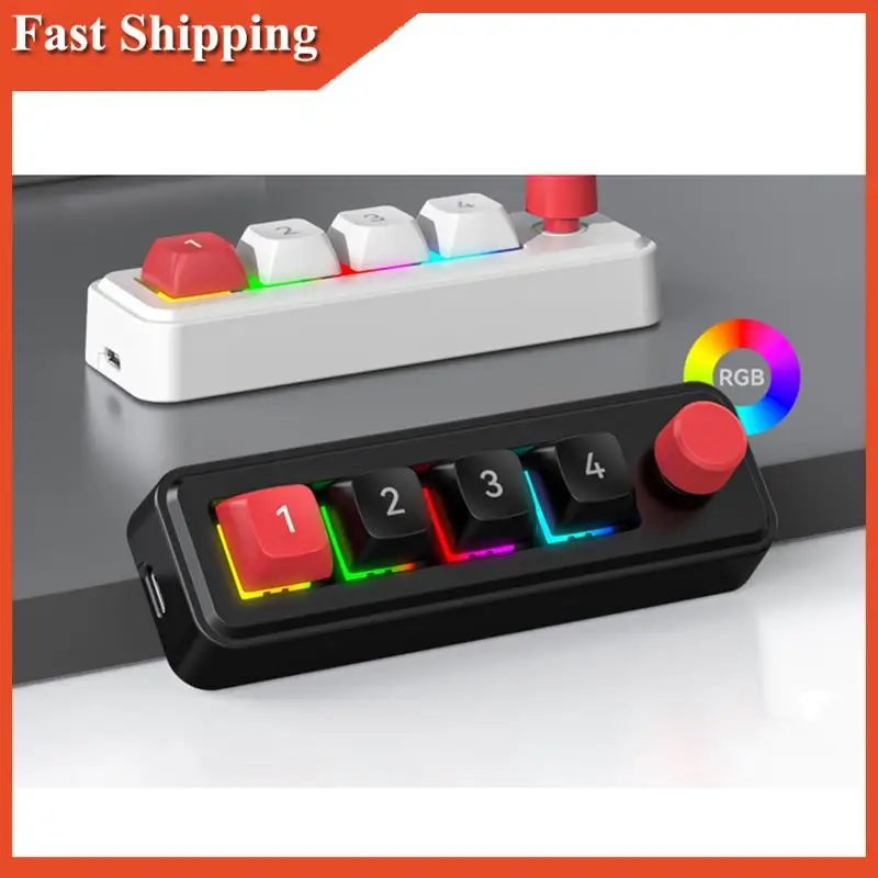 Эффективная механическая игровая клавиатура с 4 клавишами RGB и 1 ручкой — программирование макросов с возможностью горячей замены, черная